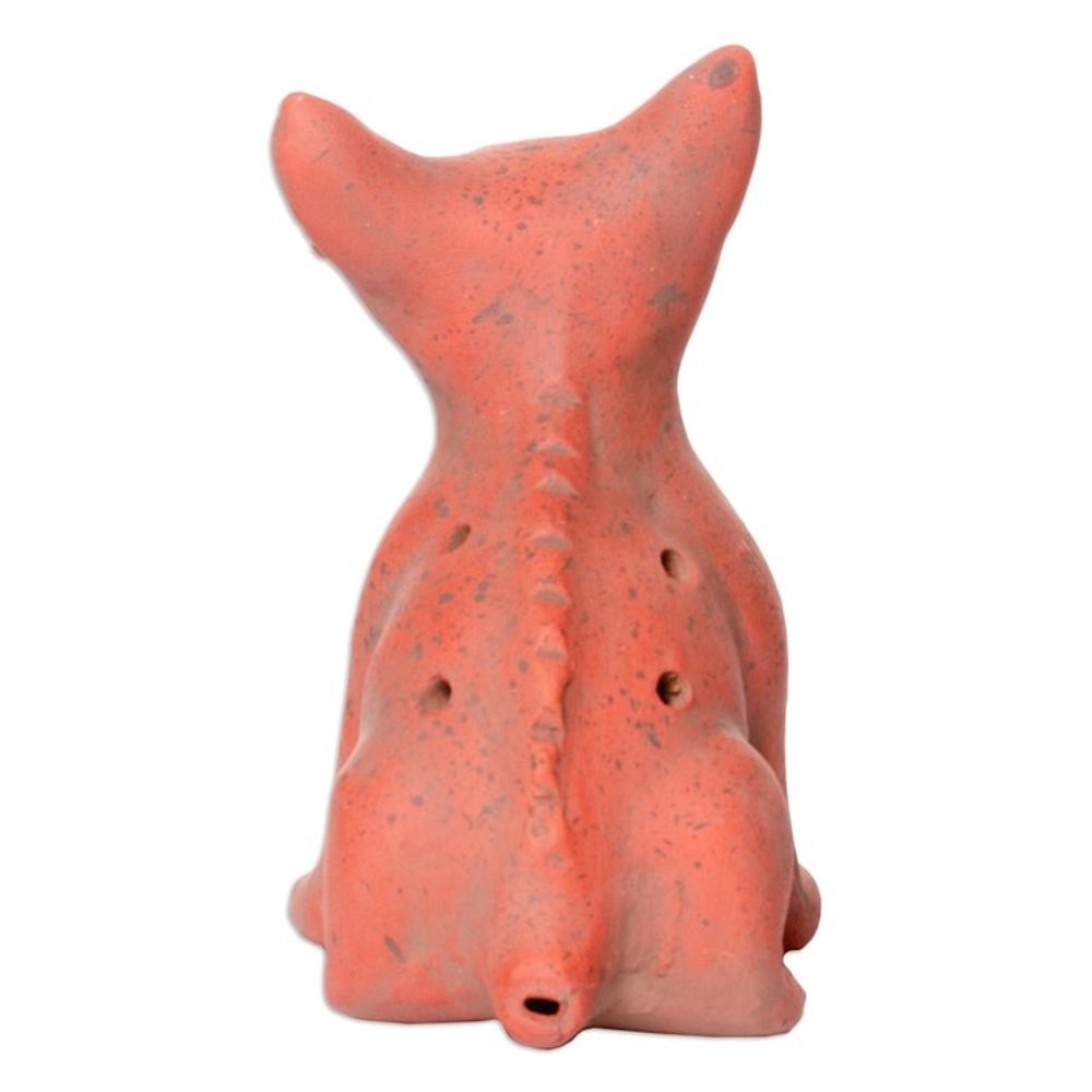 Western Mexico Pre-Hispanic Red Ceramic Dog Ocarina Flute 'Red Aztec Puppy'