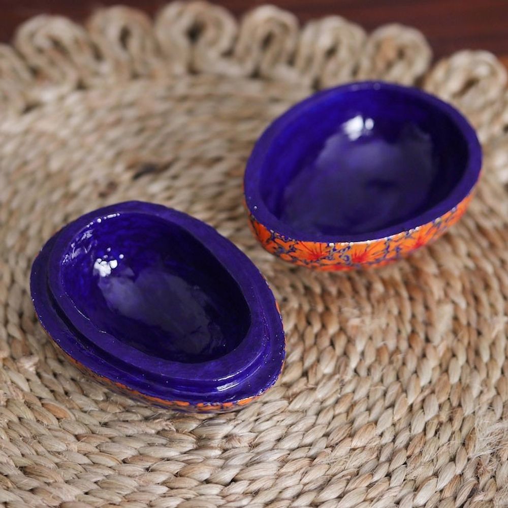 India Handmade Orange Leaf Papier Mache Box 3 inch 'Orange Chinar Foliage'