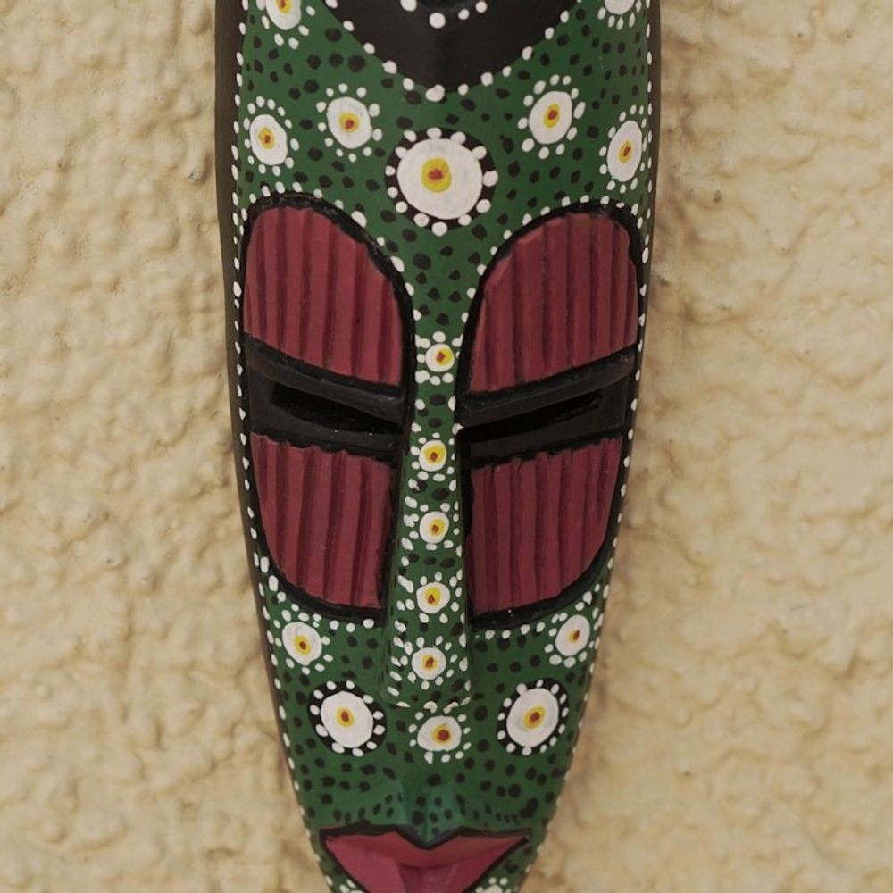 Hand-Painted Sese Wood Wall Mask 'Ashanti Dots'