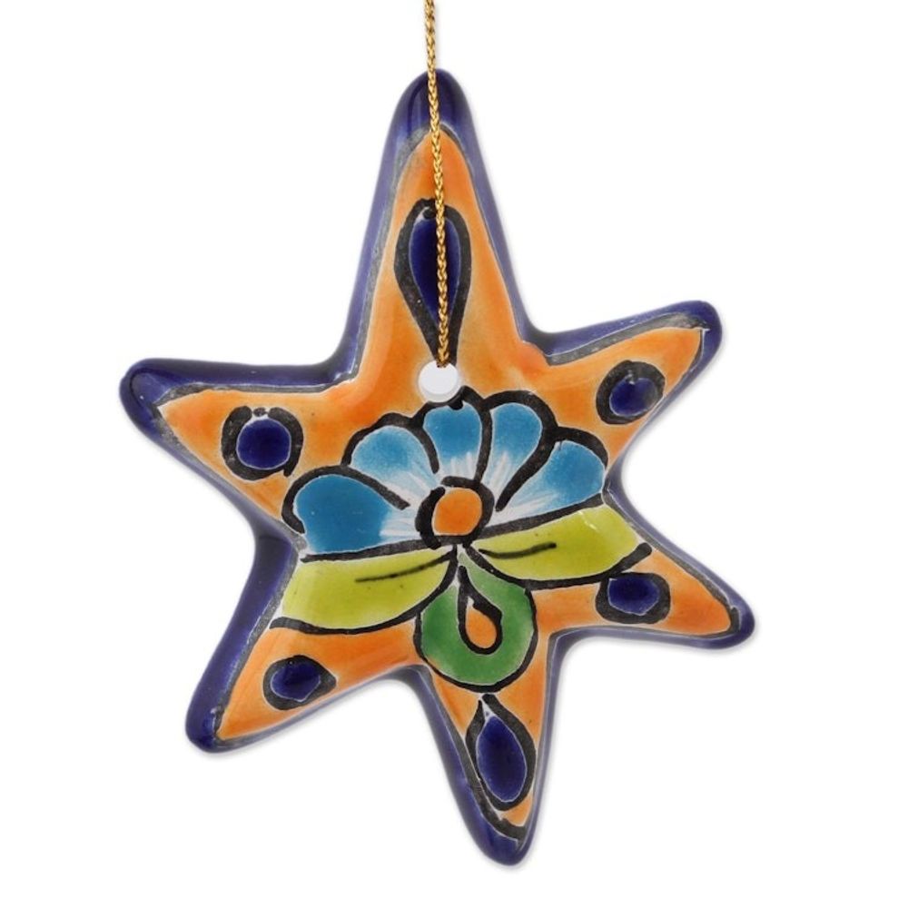 Talavera Ceramic Star Ornaments Crafted in Mexico Set of 4 'Talavera Stars'