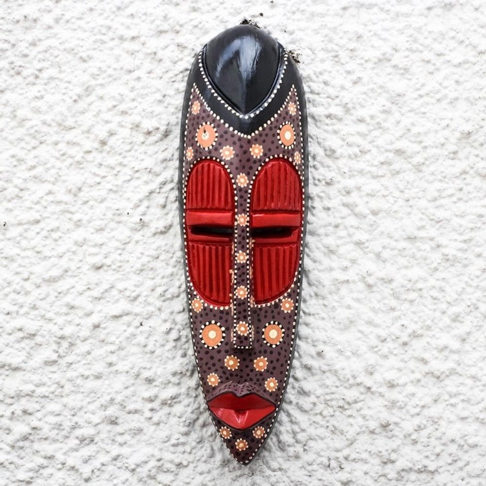 Dot Motif African Wood Mask from Ghana 'Ga Dots'