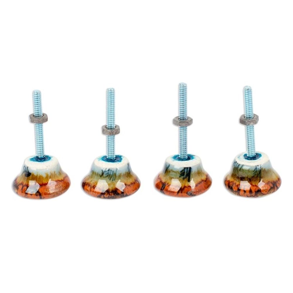 Set of 4 Handcrafted Ceramic Floral Knobs from Mexico 'Floral Convenience'