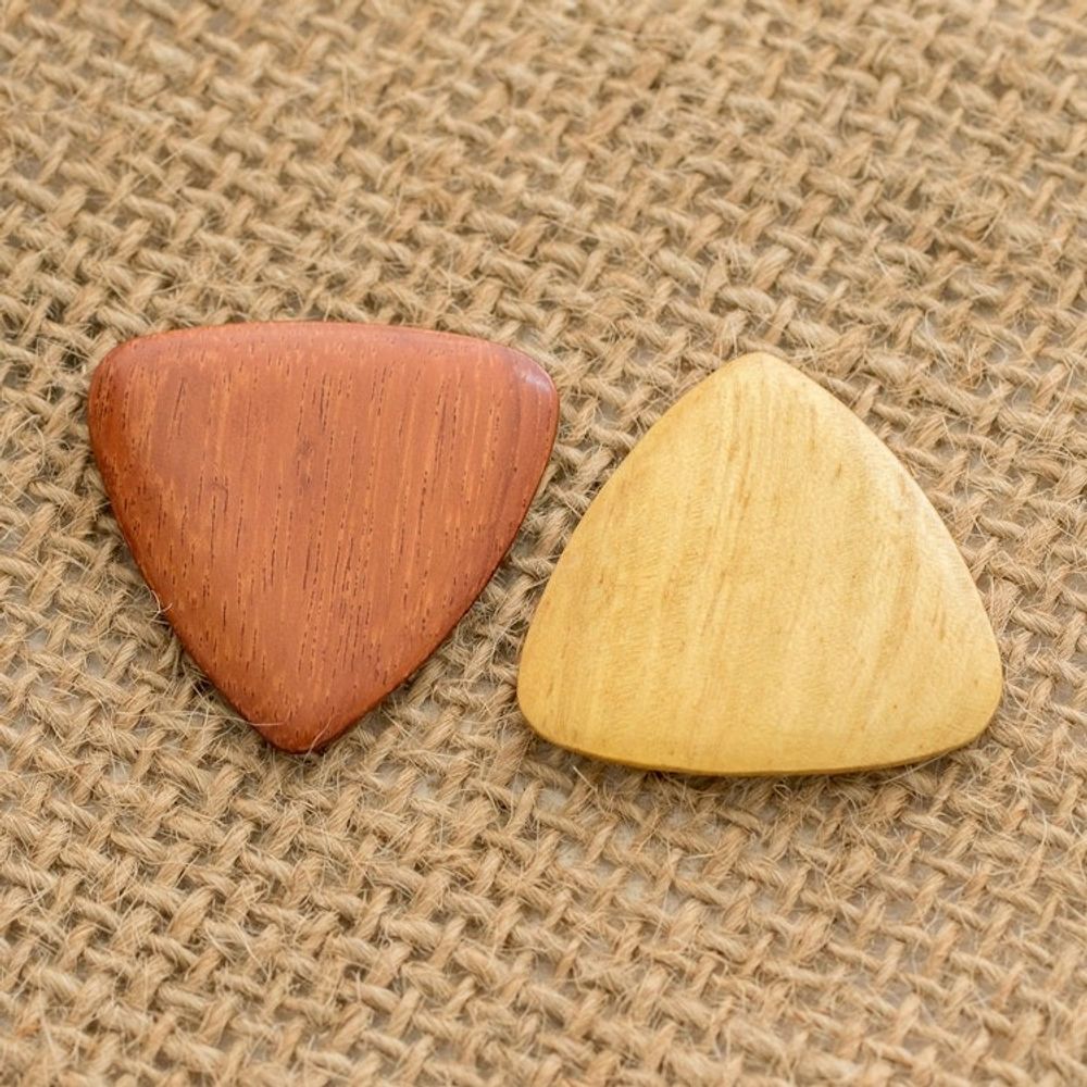 Reclaimed Estoraque and Cypress Wood Guitar Picks Pair 'Eco Song'