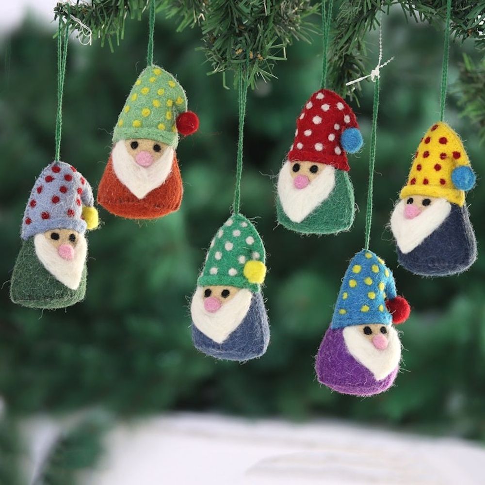 Wool Felt Holiday Ornaments Set of 6 'Nordic Gnomes'