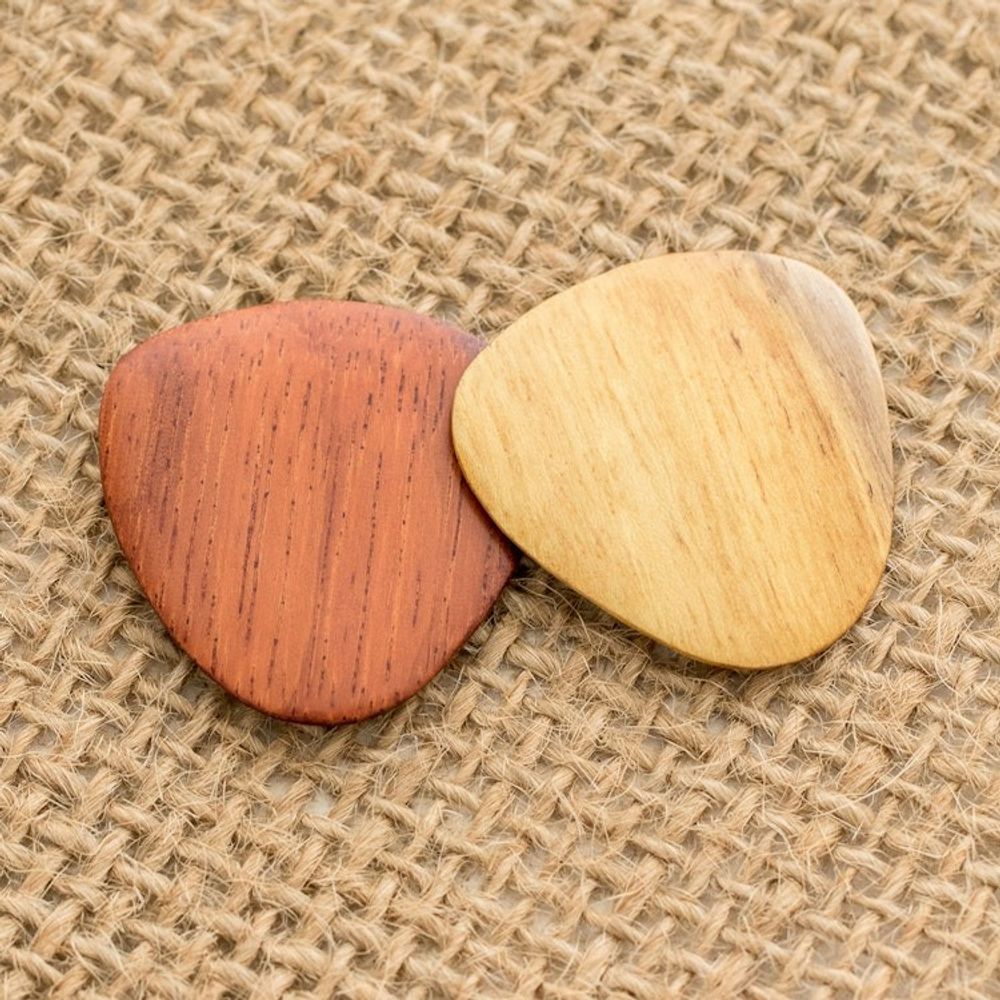 Reclaimed Natural Tropical Wood Guitar Picks Pair 'Eco-Beat'