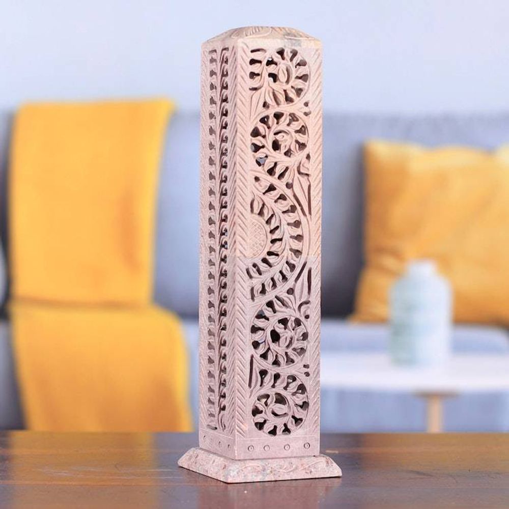Traditional Jali-Themed Natural Soapstone Incense Holder 'Jali Essence'