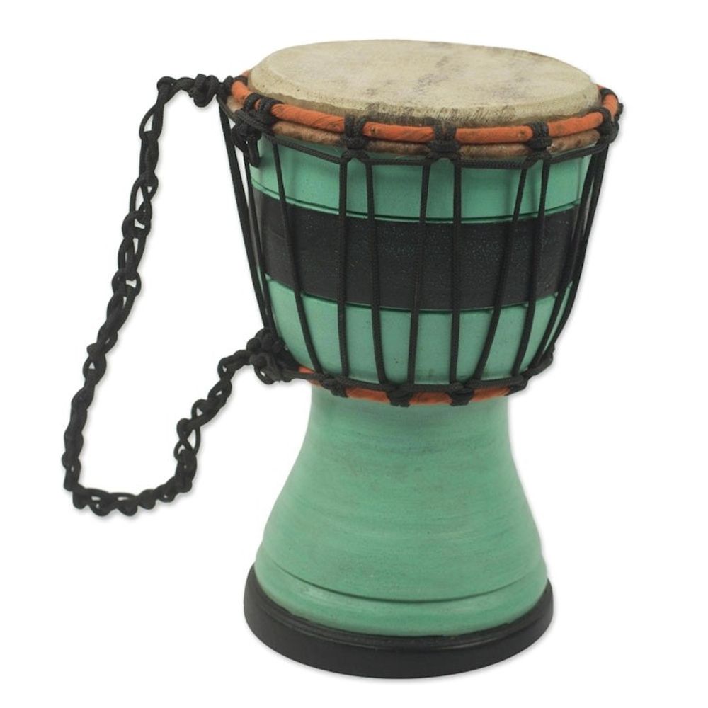Green Decorative Djembe Drum Artisan Crafted in West Africa 'Green Invitation to Peace'