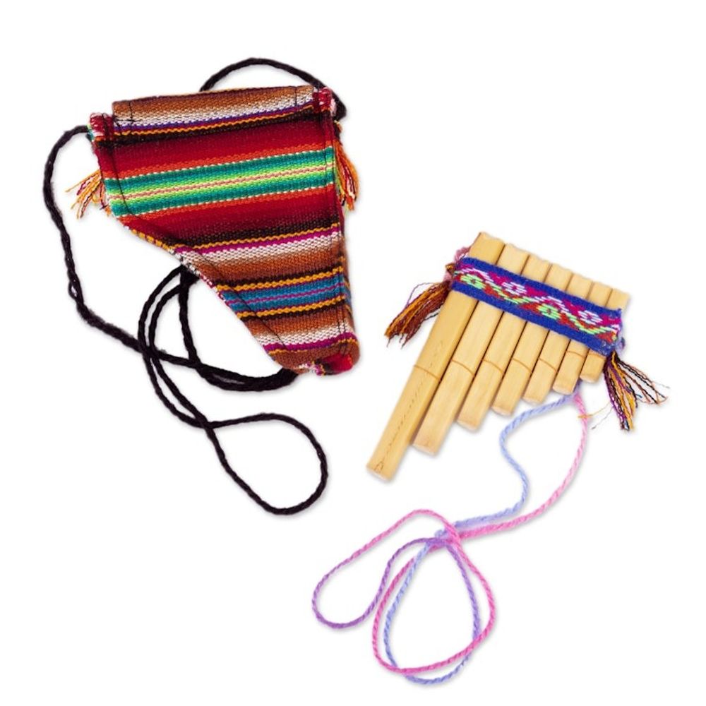 Traditional Bamboo Antara Panpipe with Andean Stripe Case 'Melodies of the Empire'