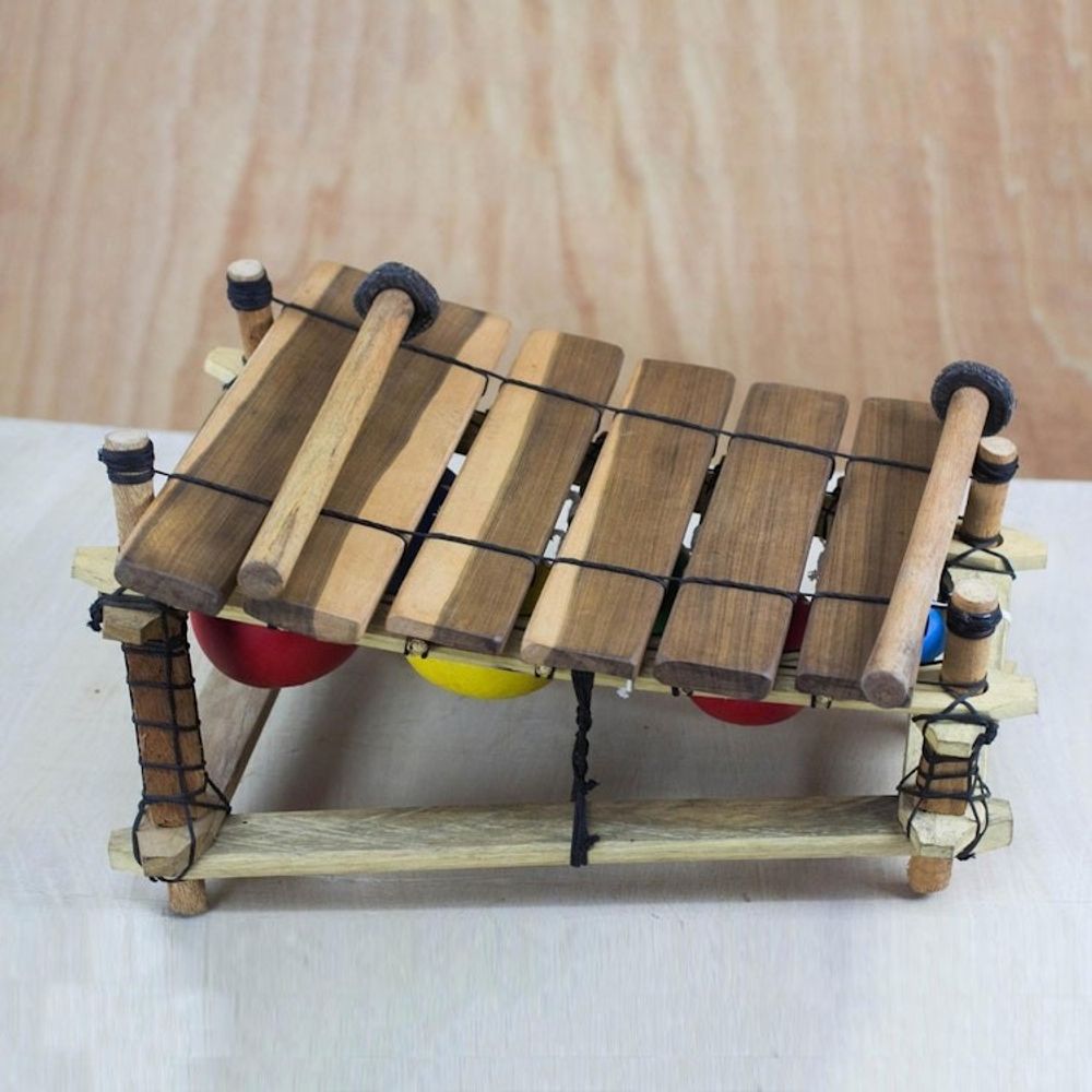 Handmade Ebony Wood Xylophone from Ghana 'Colorful Melody'