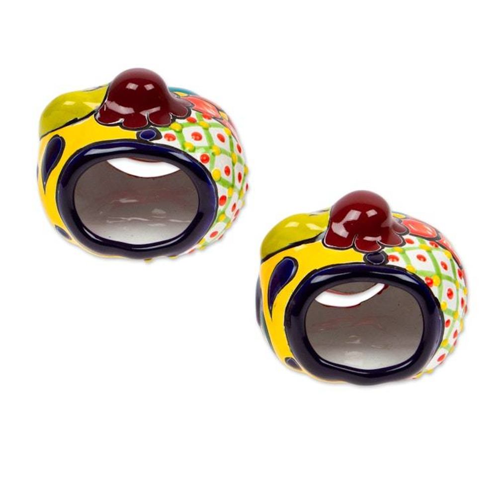 Jack-O-Lantern Talavera Ceramic Tealight Holders Pair 'Bright Jack-O-Lantern'