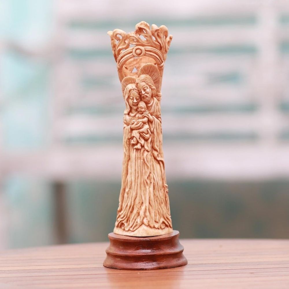 Hand-Carved Bone Nativity Sculpture from Bali 'Birth of Jesus'
