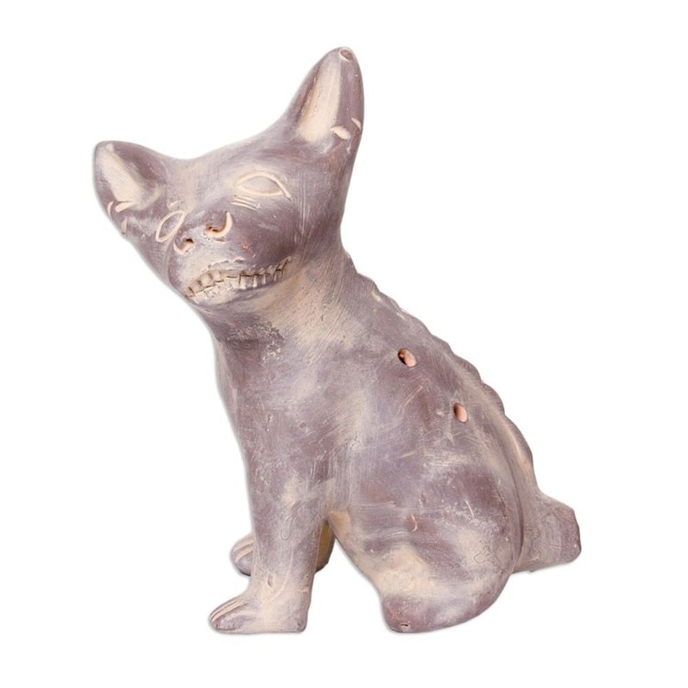 Western Mexico Pre-Hispanic Ceramic Grey Dog Ocarina Flute 'Grey Aztec Puppy'