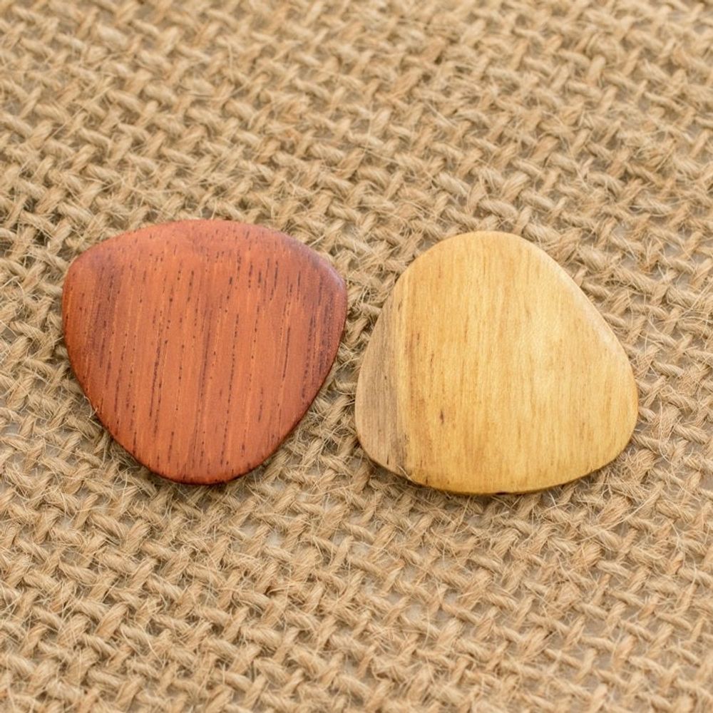 Reclaimed Natural Tropical Wood Guitar Picks Pair 'Eco-Beat'