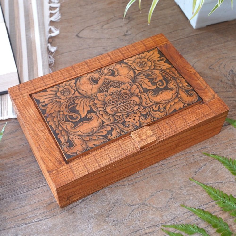 Hand Carved Wood Decorated Jewelry Box from Indonesia 'Bhoma Treasure'