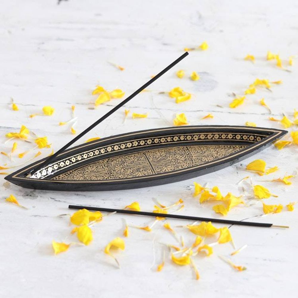 Handcrafted Traditional Wood Incense Holder in Warm Hues 'Midnight Scents'