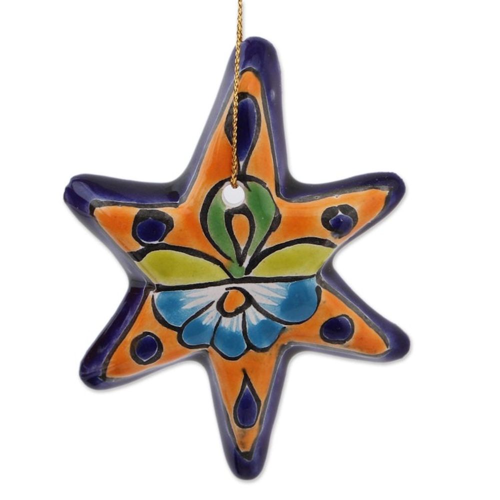 Talavera Ceramic Star Ornaments Crafted in Mexico Set of 4 'Talavera Stars'