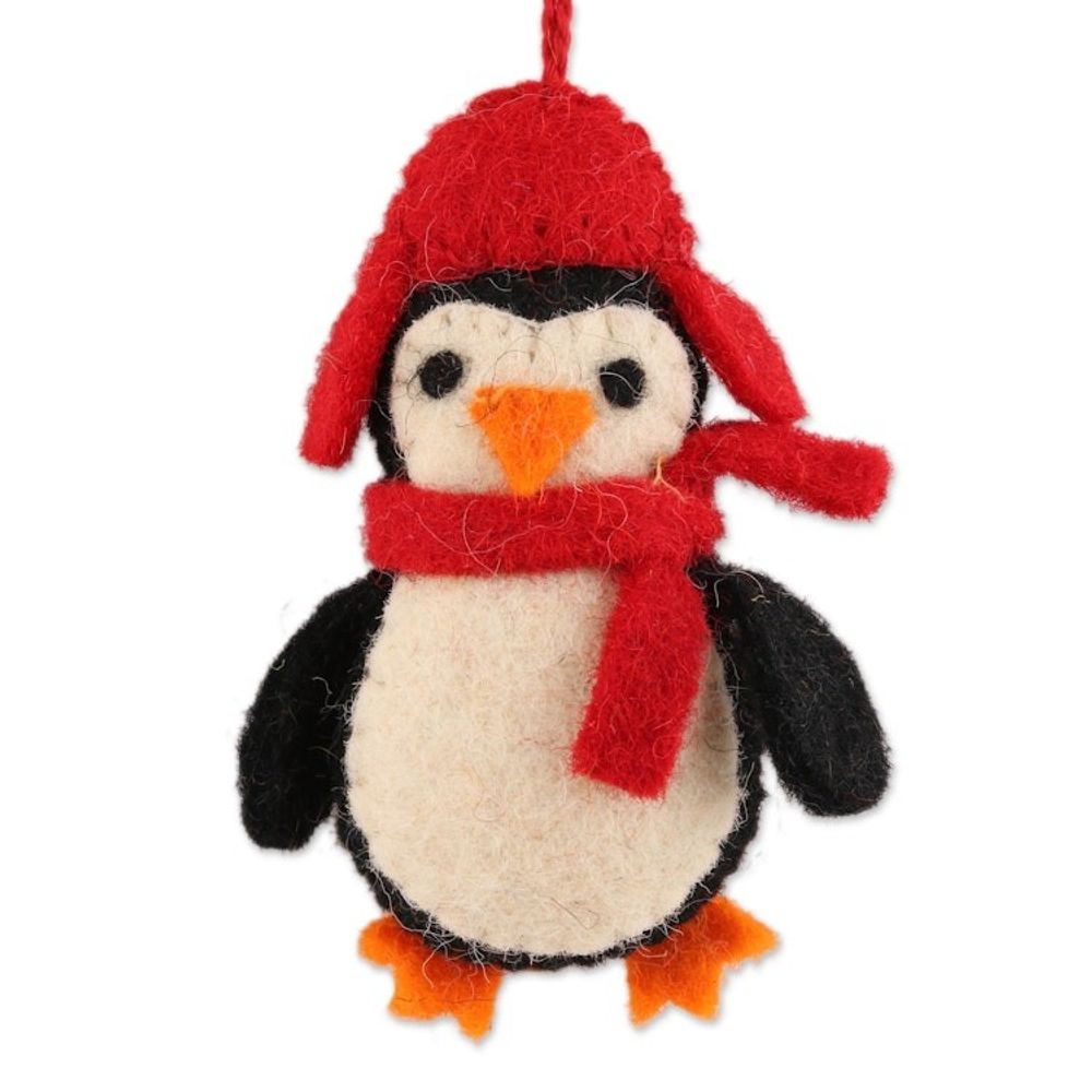 Handmade Felted Wool Penguin ornaments Set of 6 'Cozy Penguins'