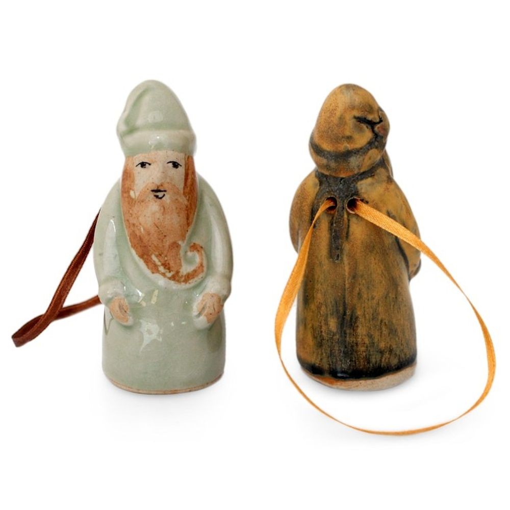 Celadon ceramic Christmas ornaments Pair 'Thai Santa Claus'