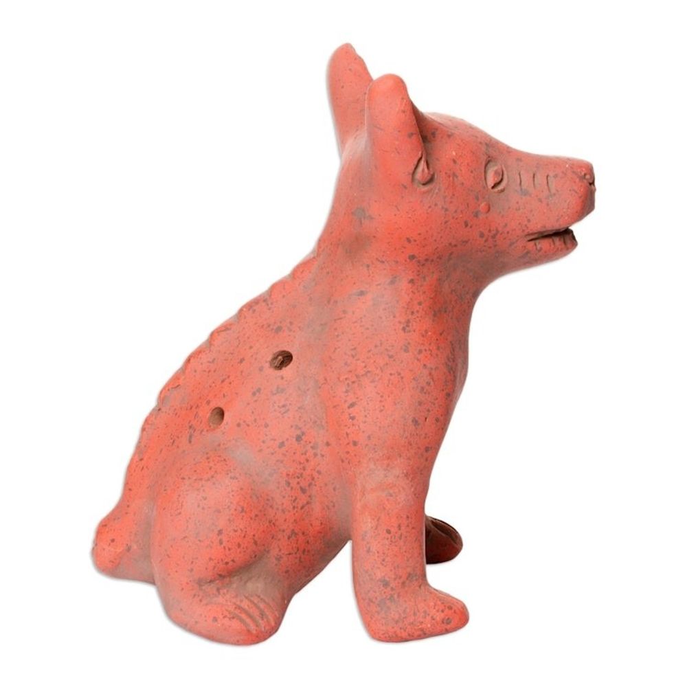 Western Mexico Pre-Hispanic Red Ceramic Dog Ocarina Flute 'Red Aztec Puppy'