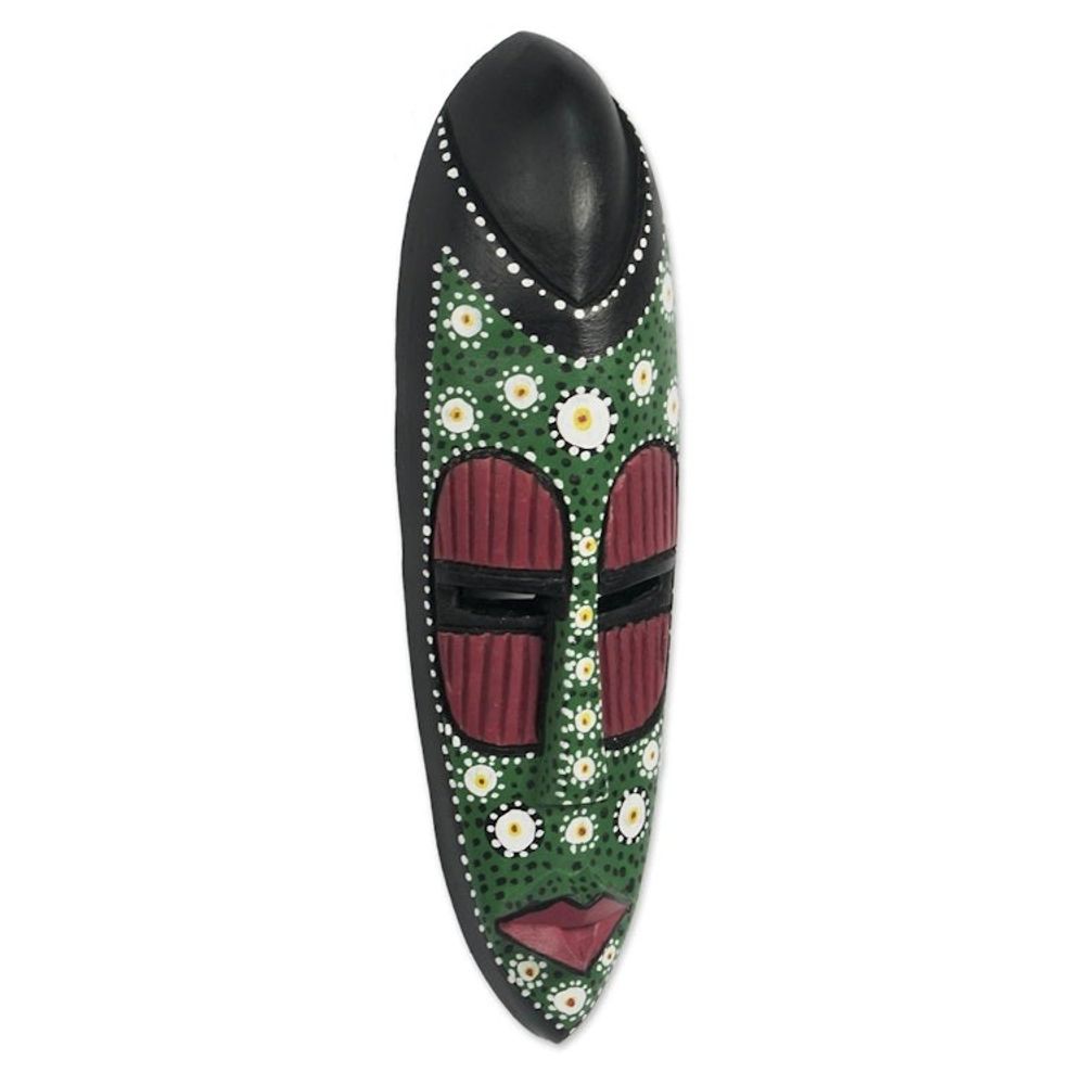 Hand-Painted Sese Wood Wall Mask 'Ashanti Dots'