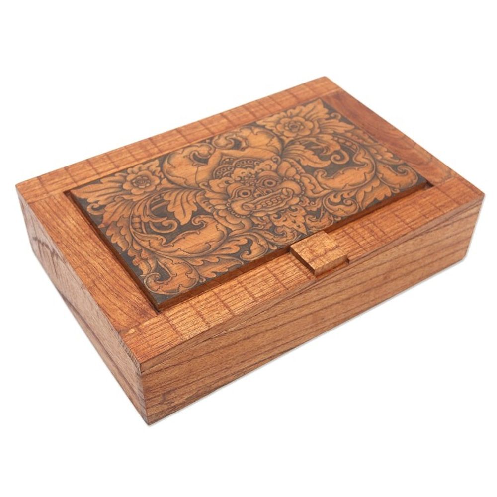 Hand Carved Wood Decorated Jewelry Box from Indonesia 'Bhoma Treasure'
