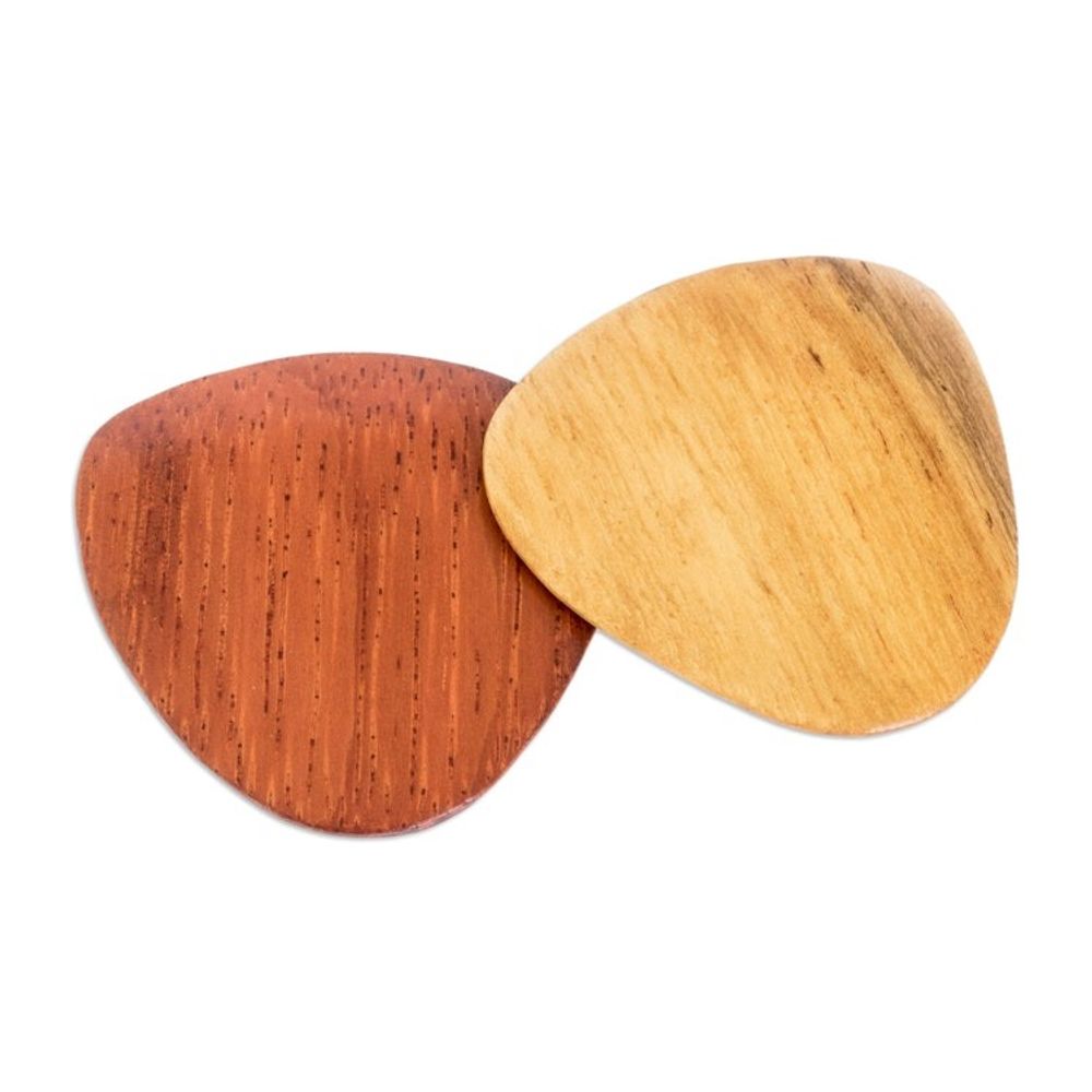 Reclaimed Natural Tropical Wood Guitar Picks Pair 'Eco-Beat'