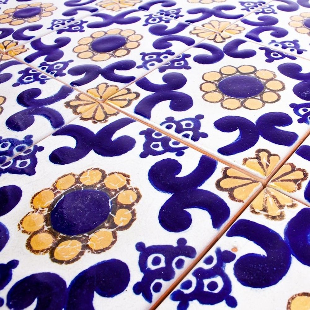 Talavera-Style Ceramic Tiles Set of 12 'Sunflower'