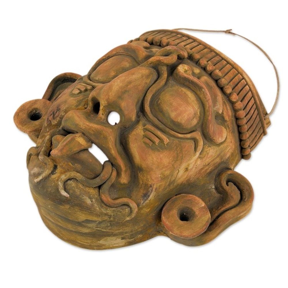 Maya God of Sun Ceramic Wall Mask Replica Crafted by Hand 'Maya Lord Kinich Aha'