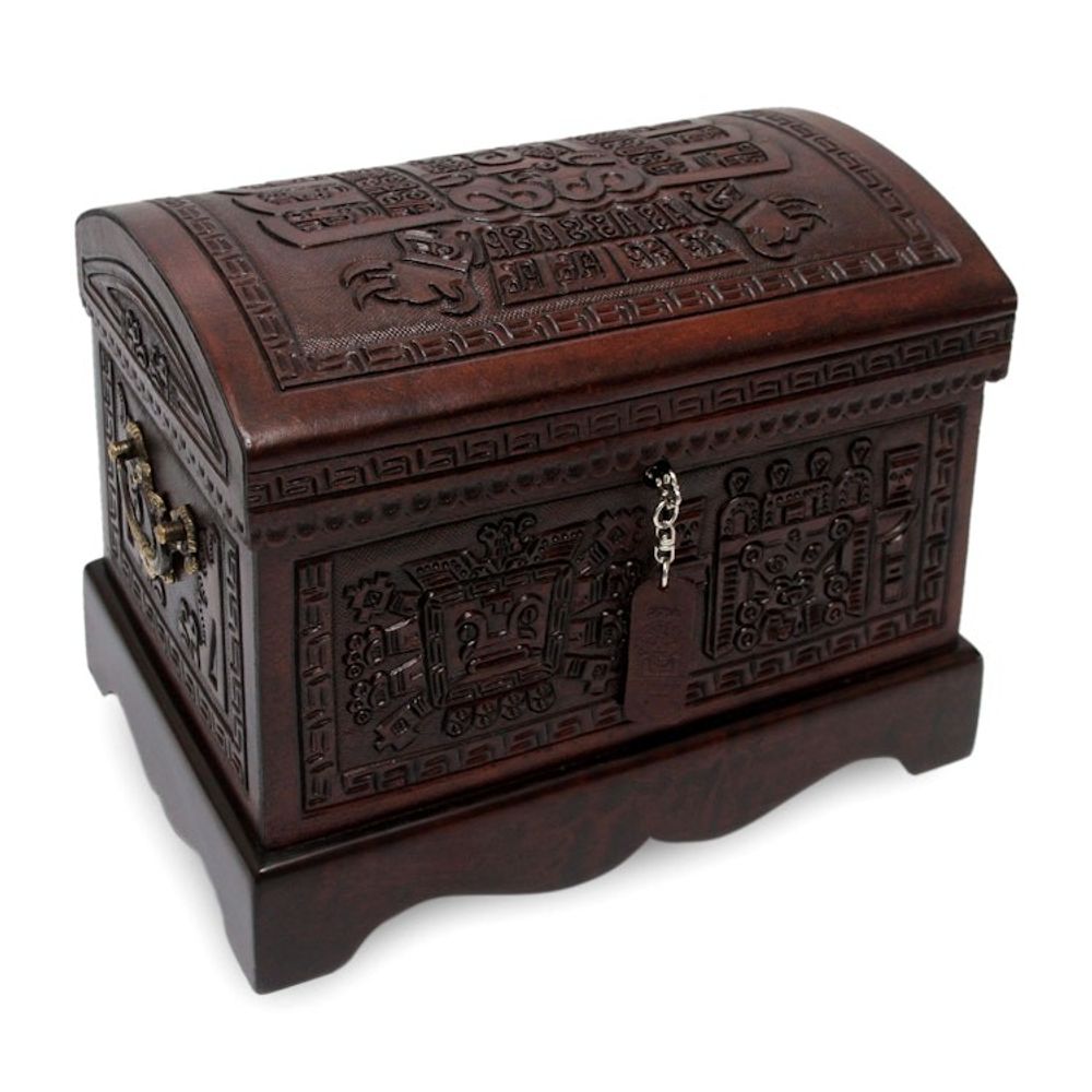 Colonial Tooled Leather Jewelry Box 'Inca Domain'