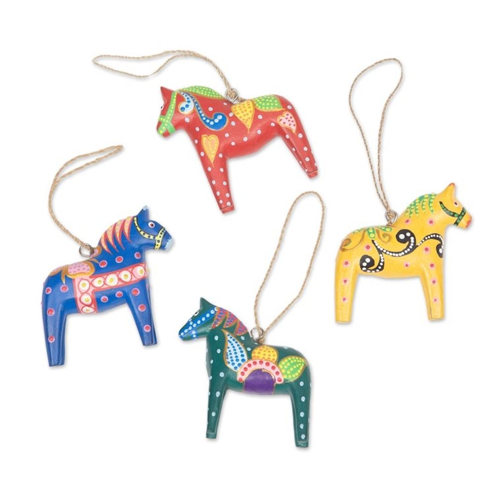 Hand-Painted Dala Horses Christmas Ornaments Set of 4 'Dala Tradition'