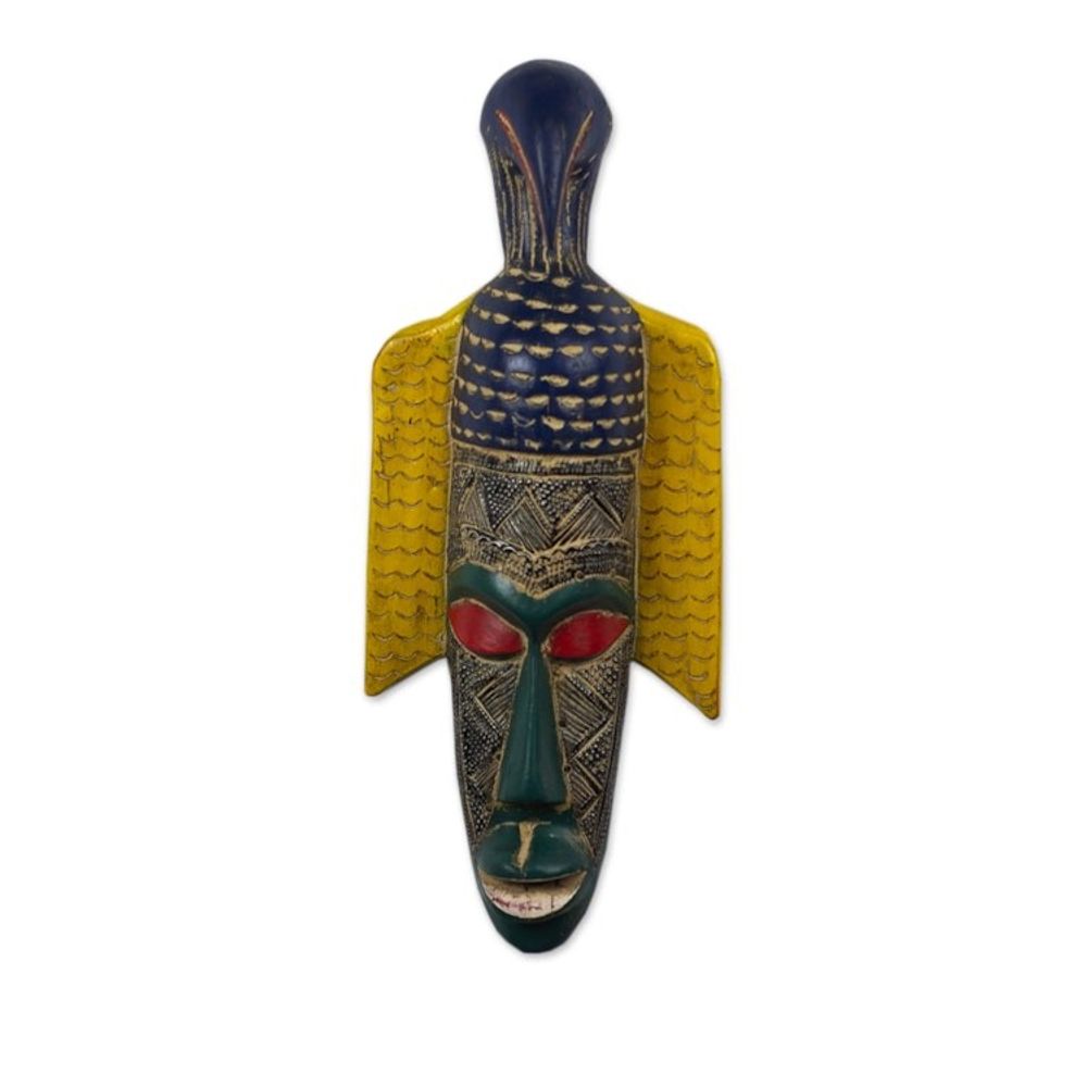 Handcrafted Bird Sese Wood Mask from Ghana 'Ganyo'