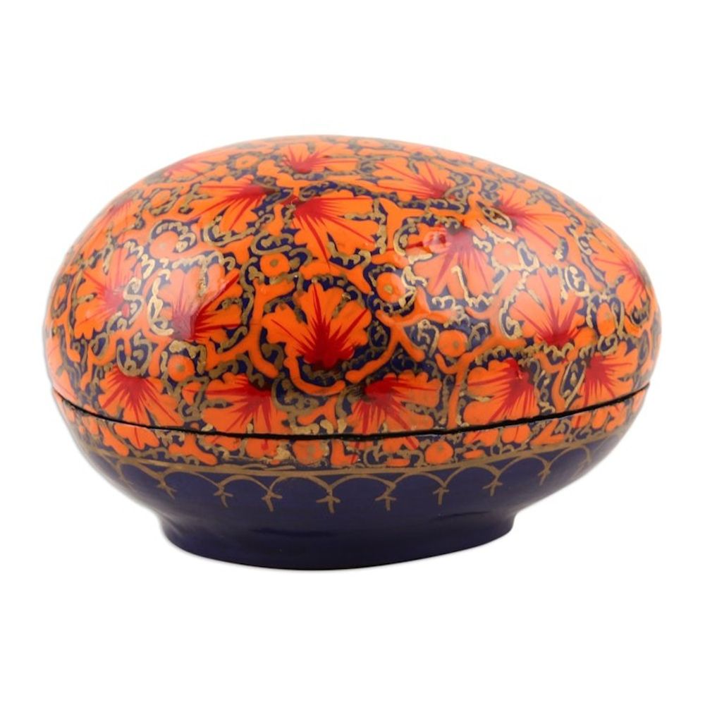 India Handmade Orange Leaf Papier Mache Box 3 inch 'Orange Chinar Foliage'
