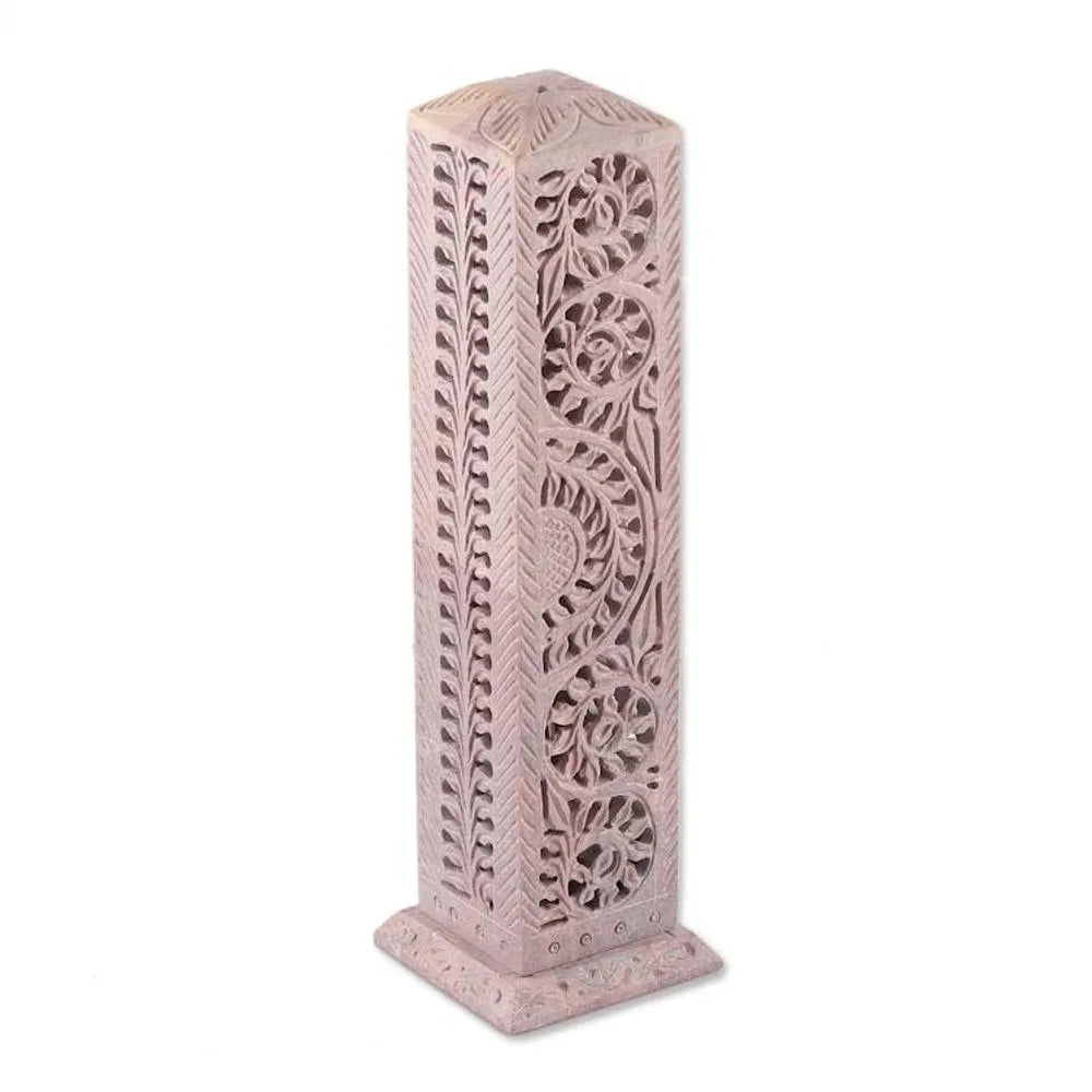 Traditional Jali-Themed Natural Soapstone Incense Holder 'Jali Essence'