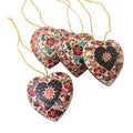 Floral Batik Wood Heart Ornaments from Java Set of 4 'Heart Flowers'