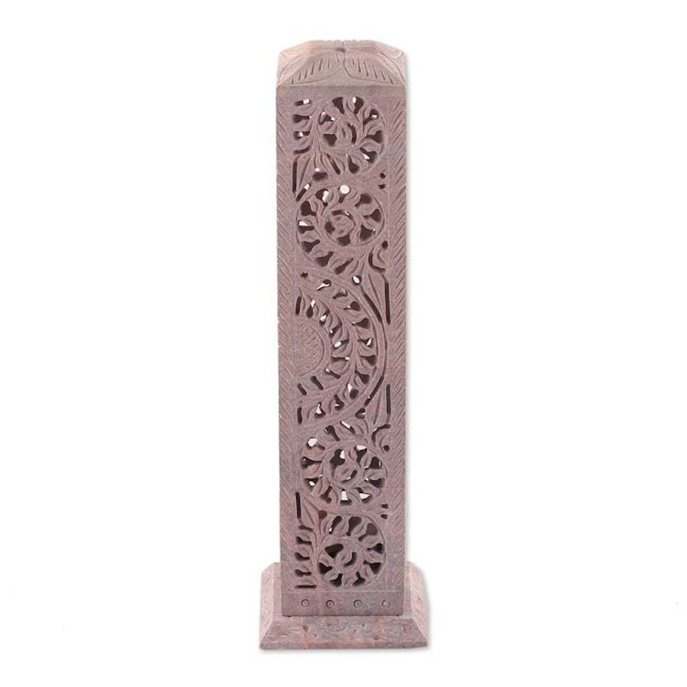 Traditional Jali-Themed Natural Soapstone Incense Holder 'Jali Essence'
