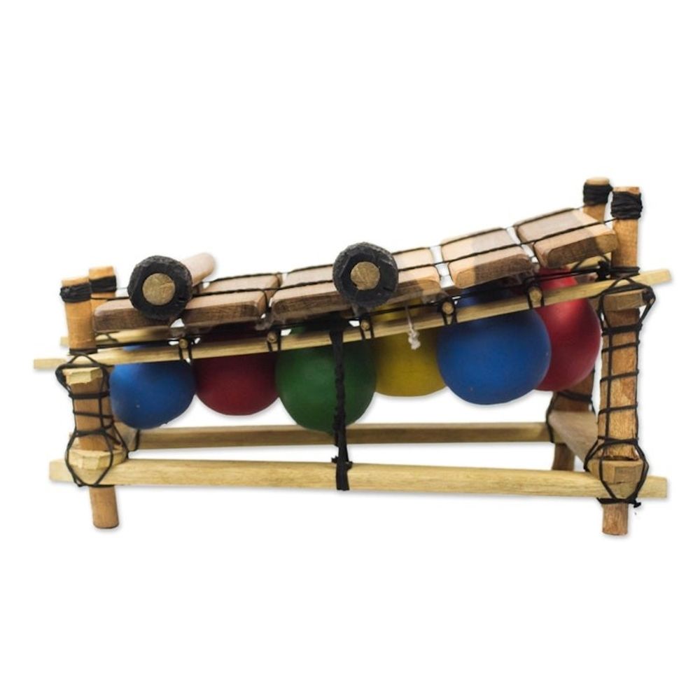 Handmade Ebony Wood Xylophone from Ghana 'Colorful Melody'