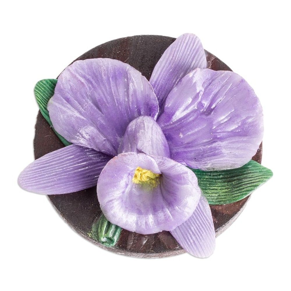 Handmade Painted Pinewood and Cold Porcelain Flower Magnet 'The Tropical Guaria'