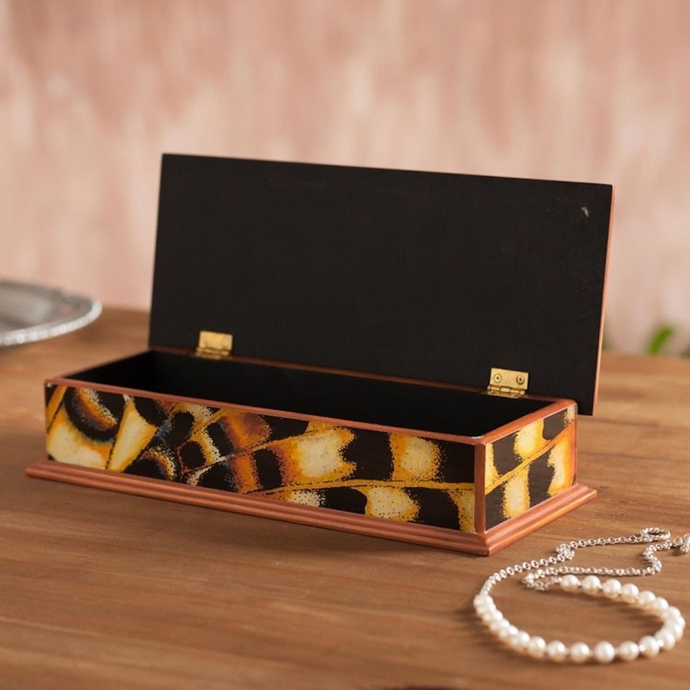 Reverse-Painted Glass Decorative Box from Peru 'Butterfly Dream'