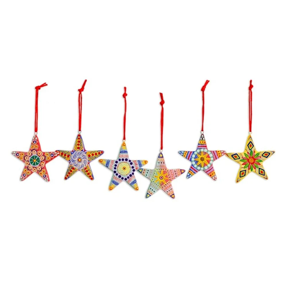 Artisan Crafted Ceramic Christmas Ornaments Set of 6 'Christmas Star'