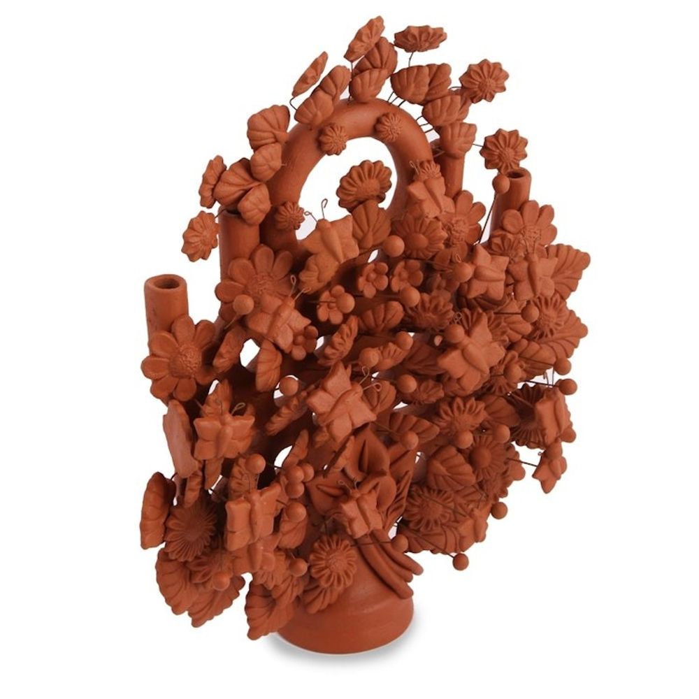 Handcrafted Nature-Themed Ceramic Candle Holder from Mexico 'Wonderful Spring'