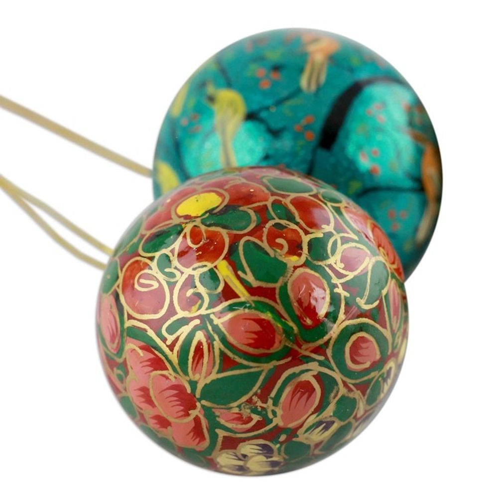 India Handmade Papier Mache Christmas Ornaments Set of 4 'Christmas Joy'