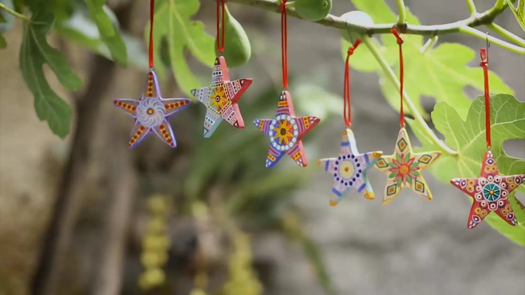 Artisan Crafted Ceramic Christmas Ornaments Set of 6 'Christmas Star'